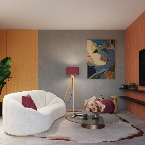 Lampa stojąca do salonu NATT burgund nowoczesna drewniana trójnóg z abażurem 140 cm