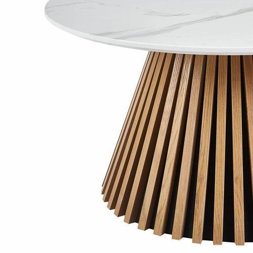 Stolik kawowy Kyoto okrągły 80 cm biały marmur dąb nowoczesny do salonu skandynawski Intesi