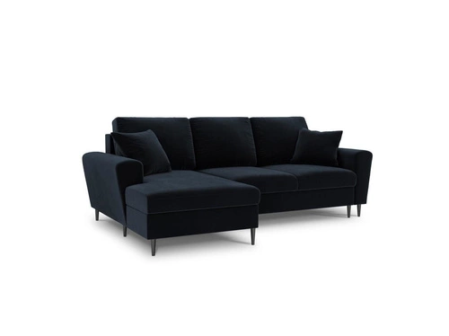 Narożnik z funkcją spania Moghan Dark Blue Velvet Lewostronna kolor nóg czarny