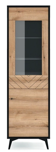 Witryna na książki do salonu Fargo loftowa drewniana w jodełkę z funkcją push to open Intesi