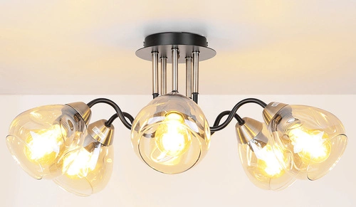 Lampa sufitowa Unica czarno-złota 5-punktowa szklana do salonu i jadalni