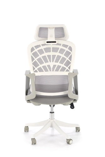 Fotel biurowy ergonomiczny Belm Intesi popielaty na kółkach z regulowanym zagłówkiem do biura