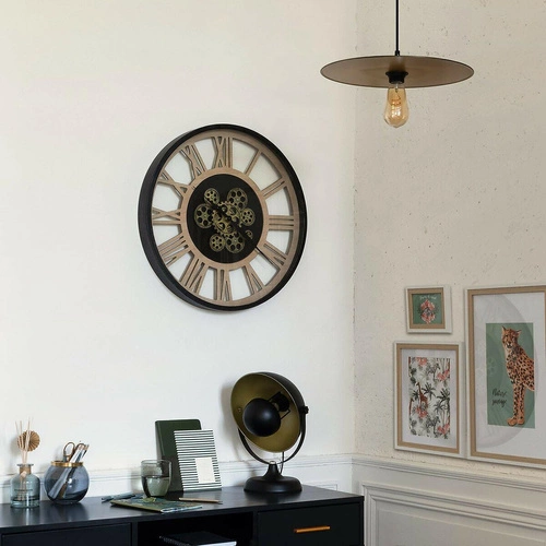 Zegar ścienny retro Paul 57 cm brązowy z widocznym mechanizmem do salonu Atmosphera