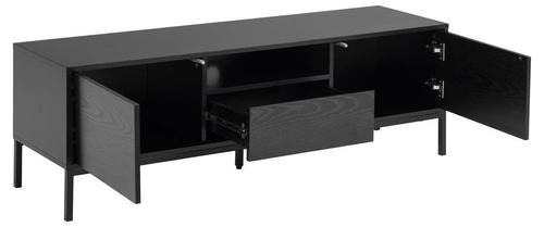 Szafka RTV czarna Seaford 140 cm nowoczesna z szufladą i półką do salonu Actona