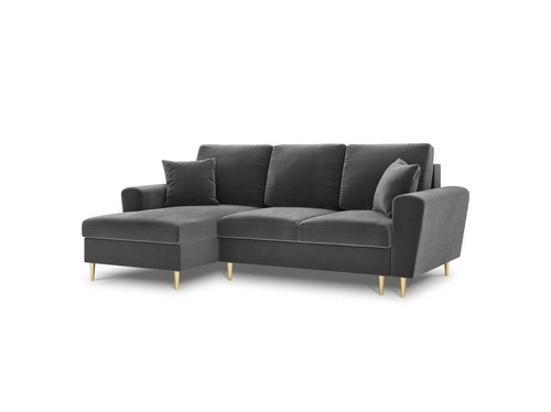 Narożnik z funkcją spania Moghan Light Grey Velvet Lewostronna kolor nóg złoty