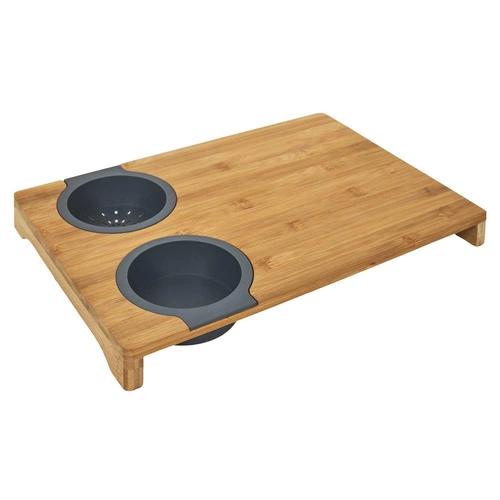 Intesi Bamboo nowoczesna deska do krojenia z miską i sitkiem do warzyw 40x28 cm