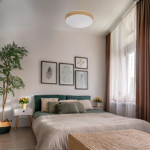 Plafon LED okrągły do salonu FIGARO 38cm nowoczesny efekt drewna pilot CANDELLUX