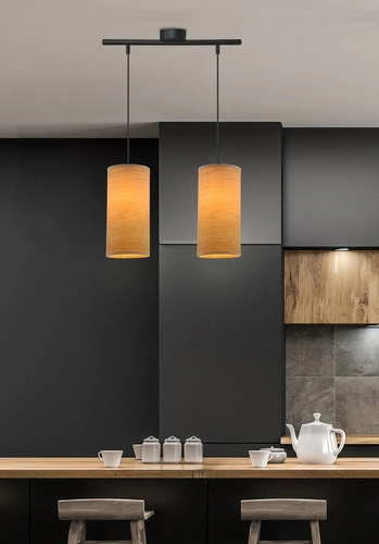Lampa wisząca Ballo czarny 2x60 E27  abażur orzechowy