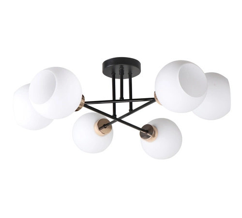 Lampa sufitowa Amanda czarny+złoty 6x40  E27 klosz biały