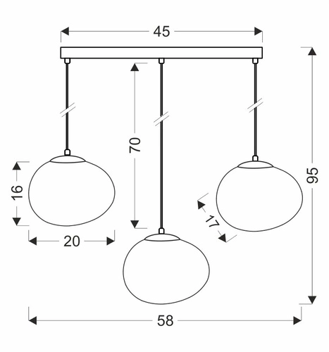 Lampa wisząca STONES czarny 20cm 3x40W  E27 klosz biały