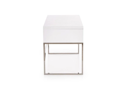 Biurko białe z szufladami Galax Intesi nowoczesne do pracy 120x60 cm wysoki połysk chrom