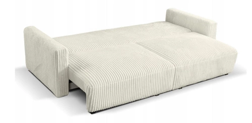 Sofa rozkładana Loppie z funkcją spania do salonu biała sztruks nowoczesna 257 cm
