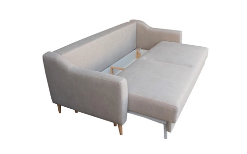Sofa rozkładana Bouley 3 osobowa z funkcją spania i pojemnikiem beżowa do salonu