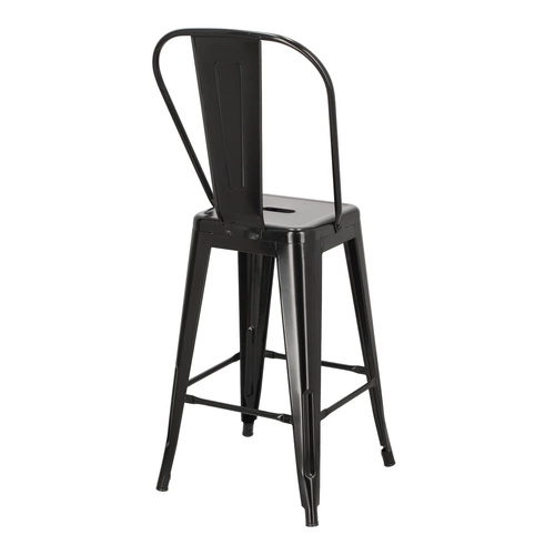 Hoker Paris Back 66 cm czarny metalowy z oparciem do wyspy kuchennej inspirowany Tolix D2.DESIGN