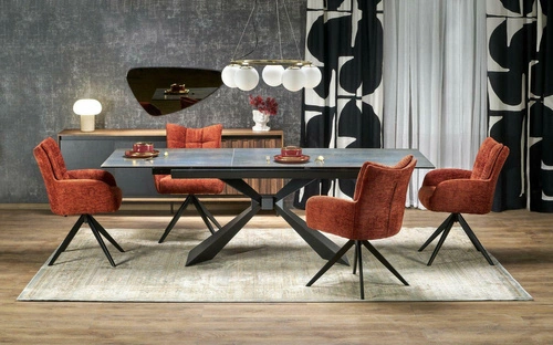 Stół rozkładany do jadalni Narel 180-230 cm nowoczesny niebieski marmur czarne nogi Intesi