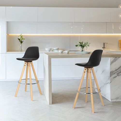 Hoker Nord czarny z oparciem do kuchni i wyspy, nowoczesny, drewniany z ekoskórą Intesi