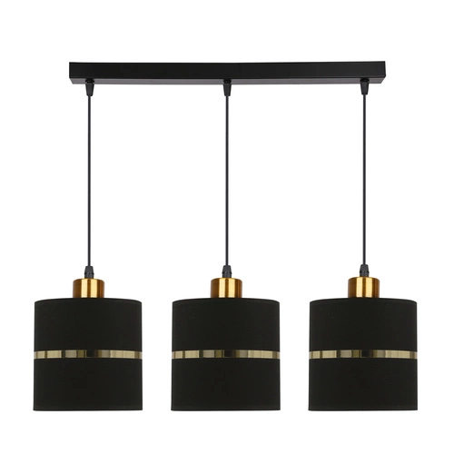 Lampa wisząca Assam czarny+złoty 3x60W  E27 abażur czarny+złoty pasek