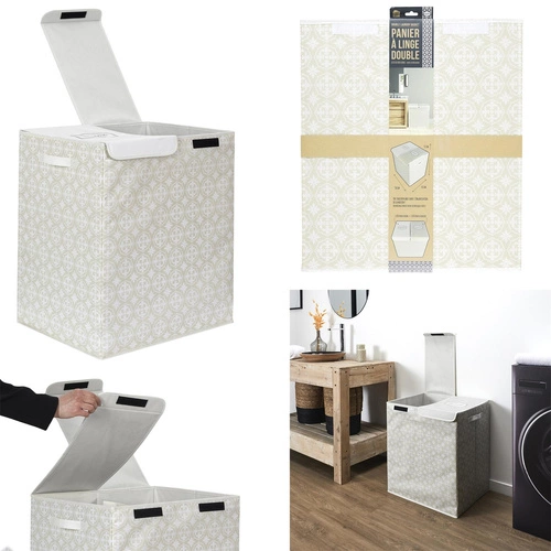 Intesi nowoczesny kosz na pranie 2 komory z pokrywą składany szary do łazienki 50x41x57