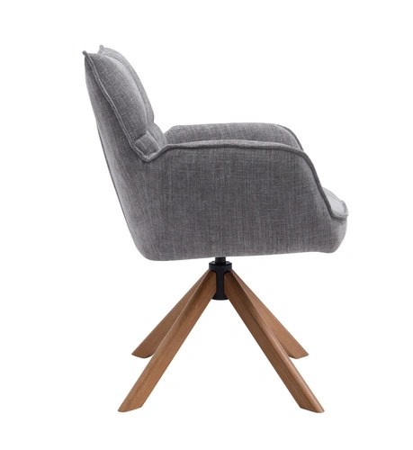 Fotel obrotowy Merys do salonu nowoczesny grafitowy z dębową podstawą UNIQUE