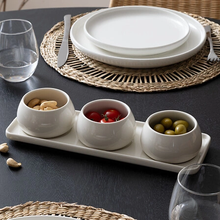 Zestaw do serwowania przystawek Nora biały ceramiczny z 3 miseczkami na tacy 5five simply smart