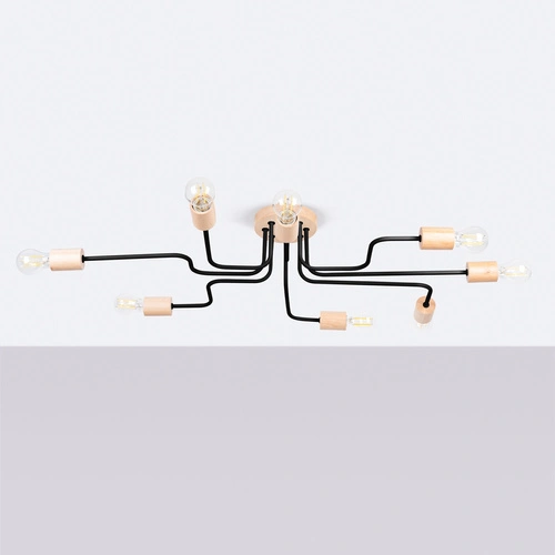 Żyrandol loftowy czarny TIMBO 8 do salonu i jadalni z drewna i metalu 100 cm