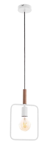Nowoczesna lampa wisząca Frame biała z drewnem do salonu, kuchni lub jadalni 110 cm