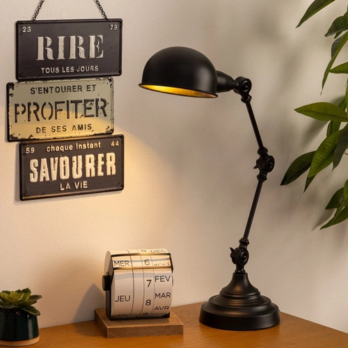 Lampka nocna Basalt czarna metalowa retro regulowana do sypialni i na biurko Atmosphera