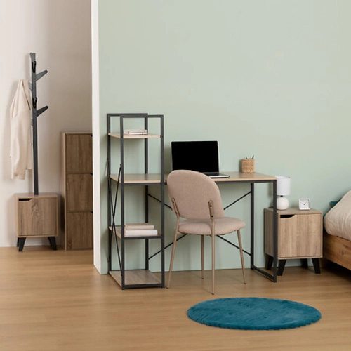 Biurko loftowe Aliaj z półkami naturalny dąb i czarne metalowe do pracy lub pokoju młodzieżowego