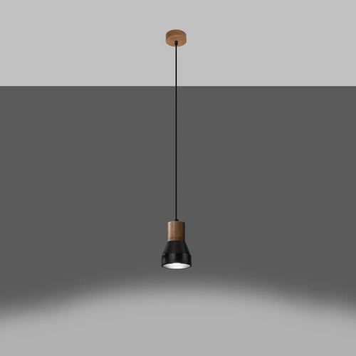 Lampa wisząca QUBIC czarna betonowo-drewniana do salonu, kuchni i nad wyspę 120 cm