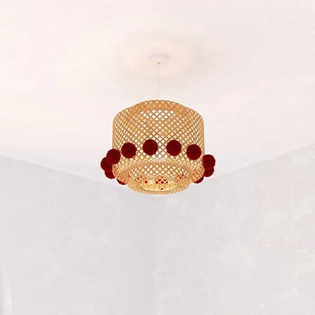 Lampa wisząca boho bambusowa Liby z pomponami do pokoju dziecka naturalna 30 cm