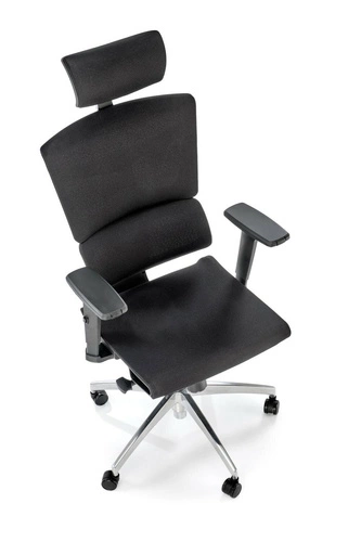 Fotel biurowy ergonomiczny Rivkin czarny z siatki obrotowy z zagłówkiem i regulacją Intesi