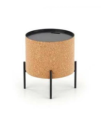 Stolik kawowy Teffa okrągły loftowy z pojemnikiem do salonu naturalny czarny Intesi 38 cm