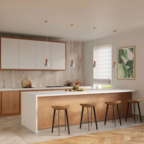 Lampa wisząca QUBIC szara betonowo-drewniana nad wyspę do kuchni i jadalni nowoczesna