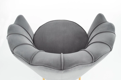 Fotel muszelka Florencja szary welur glamour do salonu Intesi nowoczesny z podłokietnikami