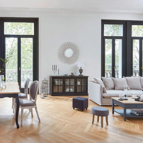 Stołek Adriel welurowy czarny do toaletki drewniany nowoczesny do sypialni Atmosphera