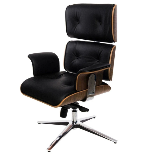 Fotel biurowy ergonomiczny VIP Exclusive Home czarny skórzany z podnóżkiem obrotowy D2.DESIGN