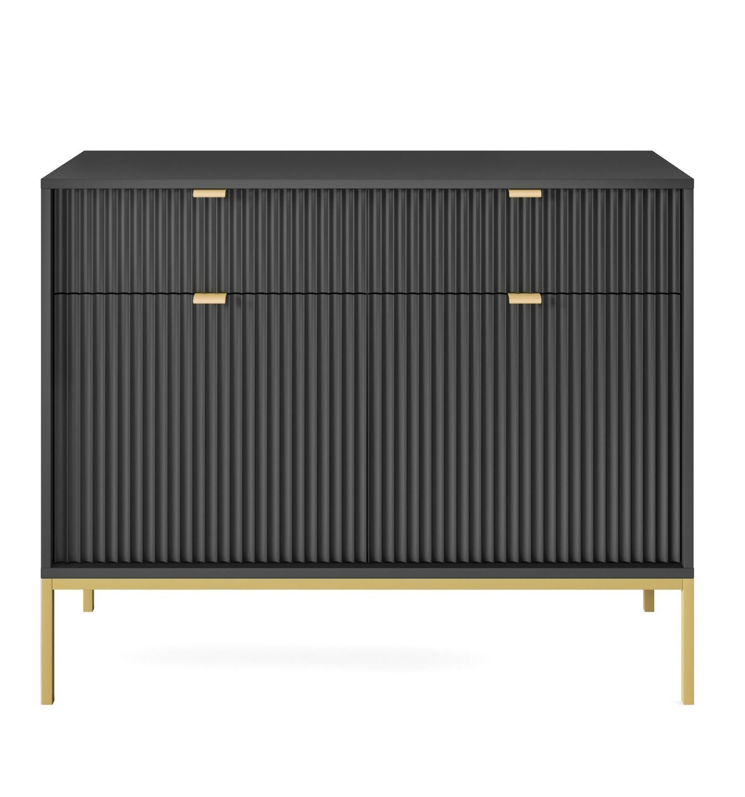 Komoda Delicious ryflowana czarna z szufladami na złotych nogach 104 cm do salonu Intesi
