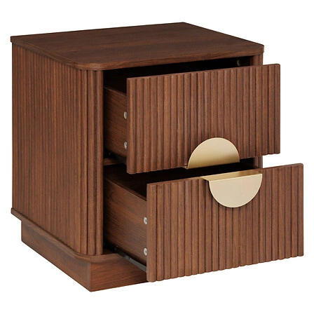 Szafka nocna Atmosphera Wany 45 cm orzechowa, 2 szuflady, styl japandi/boho, eleganckie frezowane fronty
