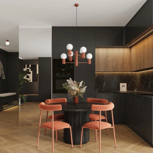 Żyrandol nowoczesny HALO 6 ochra czerwona do salonu i jadalni aluminium 64 cm