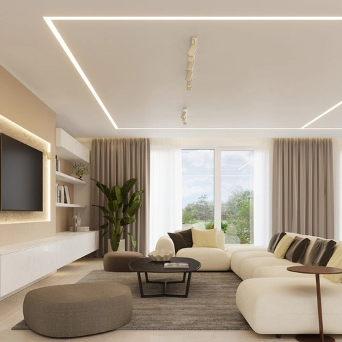 Plafon sufitowy RING 3L beżowy nowoczesny metalowy do salonu i sypialni ruchomy klosz