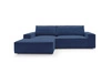 Narożnik sztruksowy Molde M lewy granatowy z funkcją spania i pojemnikiem do salonu