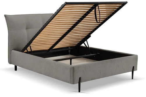 Łóżko tapicerowane Biscuit 160x200 szare z pojemnikiem nowoczesne do sypialni