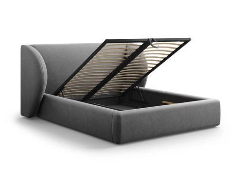 Łóżko do sypialni Miley II szare tapicerowane 200x200 z pojemnikiem nowoczesne glamour