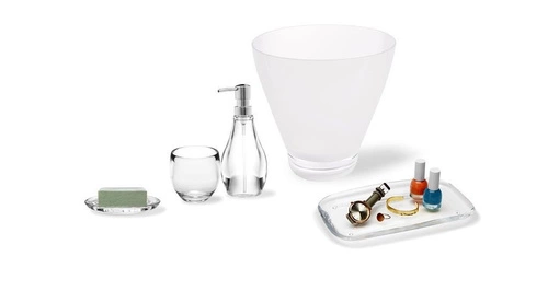 Kubek na szczoteczki do zębów szklany Droplet transparentny nowoczesny Umbra do łazienki