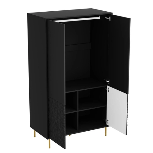 Szafa z półkami i drążkiem Afir czarna nowoczesna do sypialni 90 cm minimalistyczna