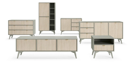 Komoda Sage glamour z szufladami i szafką w jodełkę na nóżkach do salonu 106 cm