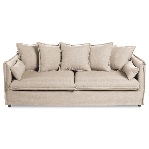 Sofa trzyosobowa Odilon beżowa tapicerowana do salonu boho na drewnianych nogach Atmosphera