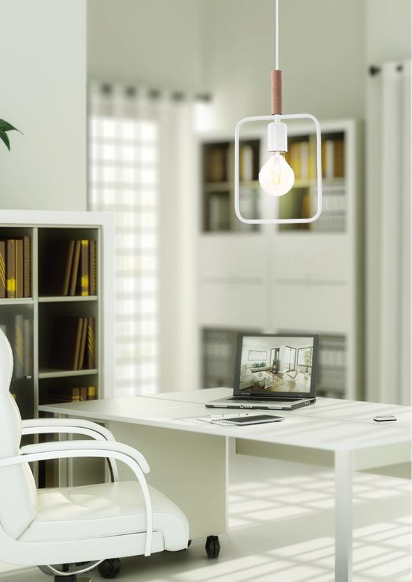 Nowoczesna lampa wisząca Frame biała z drewnem do salonu, kuchni lub jadalni 110 cm