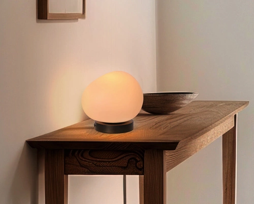 Nowoczesna lampka nocna STONES czarna z białym kloszem do sypialni i salonu 20 cm