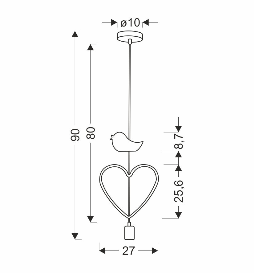 Lampa sufitowa wisząca różowa w kształcie serca Single hb do pokoju dziecka MDF regulowana